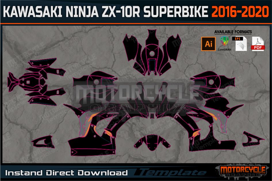 KAWASAKI NINJA ZX-10R SUPERBIKE 2016-2020 – MOTORCYCLE TEMPLATES